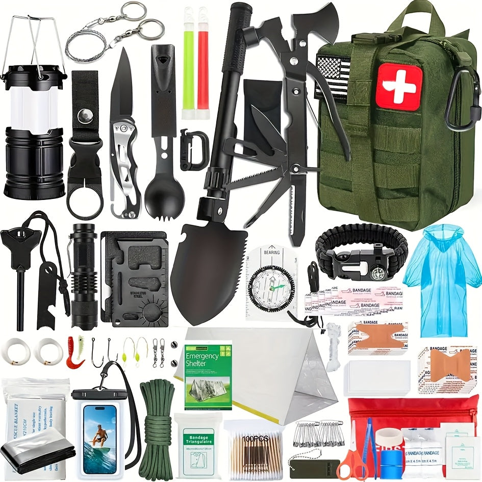 Survival Kits 252 Pieces Emergency Survival Gear First Aid Kits with Molle System Compatible Bag Outdoor Camping Gear Emergency Kits for Hunting Hiking Fishing Gifts for Men and Women