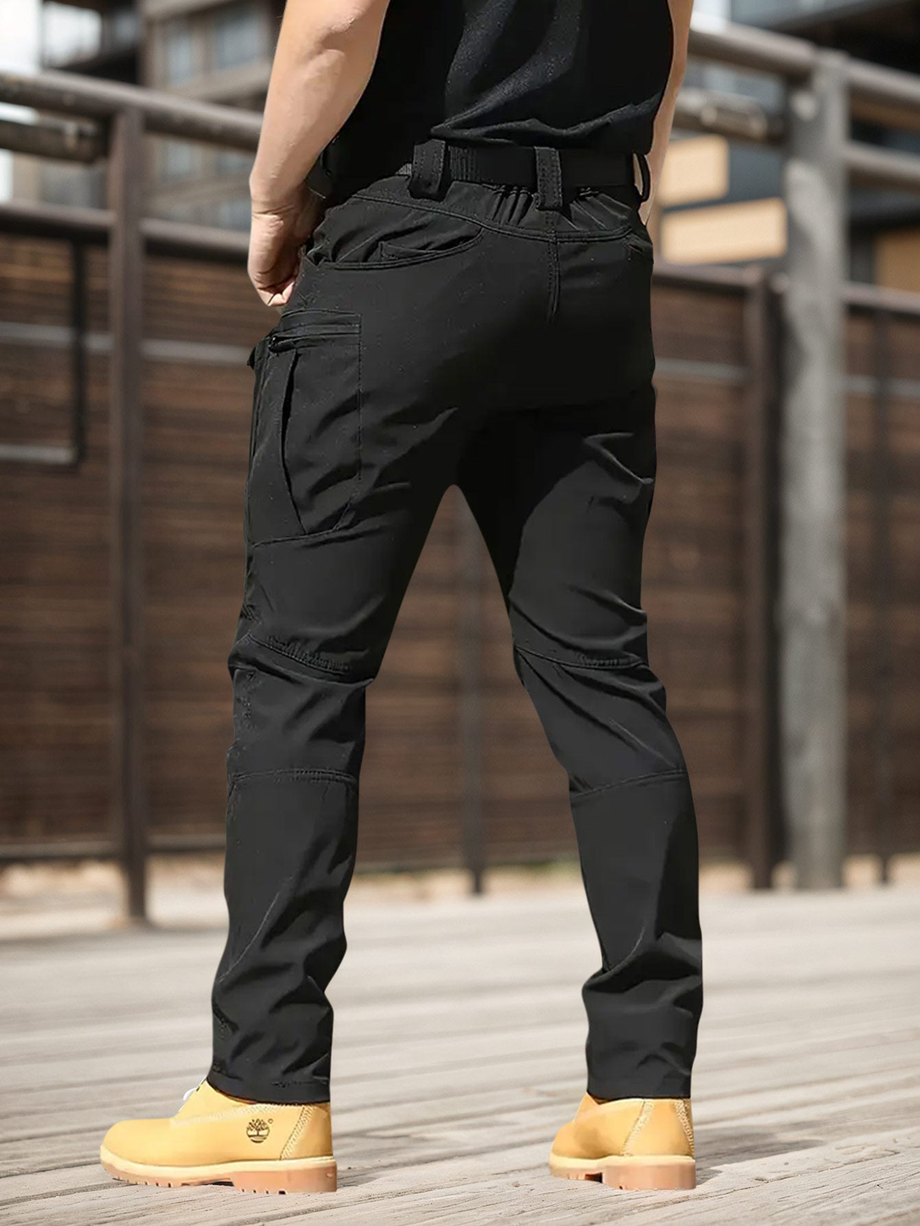 4PCS Comfy Outdoor Mountaineering Cargo Pants for Men Solid Color Drawstring Waist Casual Style Breathable Fabric