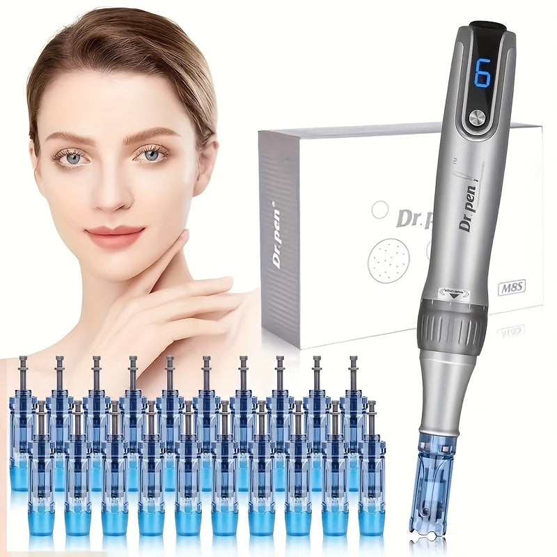 Dr Pen M8S Wireless Adjustable Electric Derma Pen with 25pcs Round Nano Replacement Cartridges 0.1mm Needle Length Ideal Gift for Women Mother's Day Holiday Gifts
