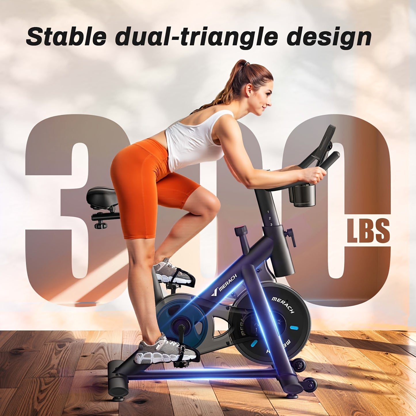 MERACH Exercise Bike, Brake Pad Stationary Bike With Exclusive App, Low Noise Indoor Cycling Bike With 300lbs Weight Capacity, Tablet Mount And Fitness Courses For Weight Loss