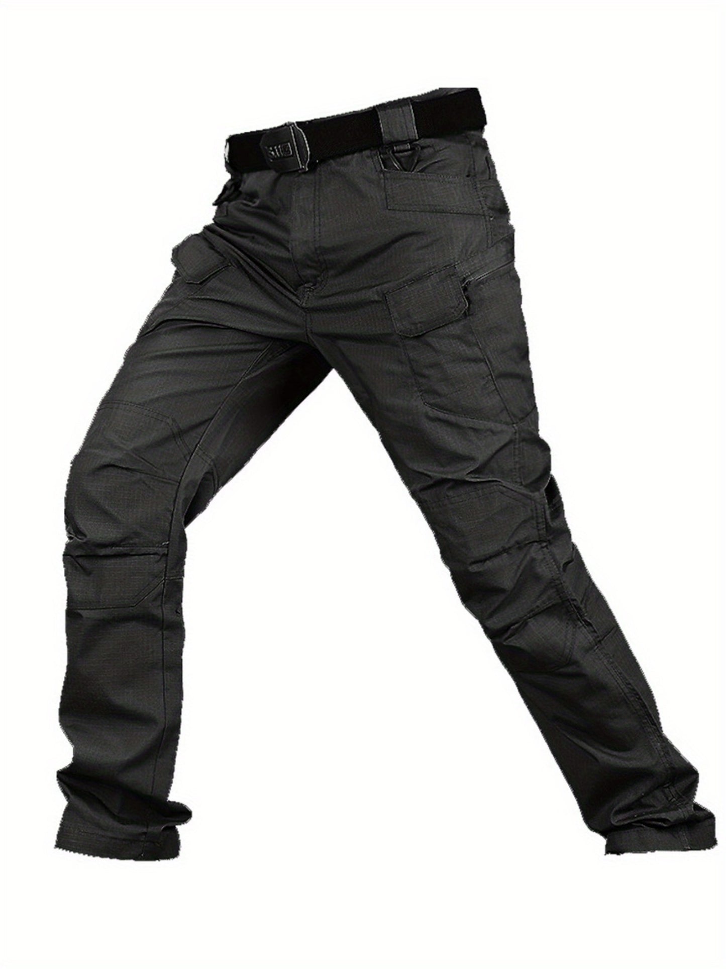 2 Pieces Men's High Performance Tactical Cargo Pants Sweatproof Durable Polyester Multi Pocket Design for Outdoor Hiking and Everyday Use Black and Beige