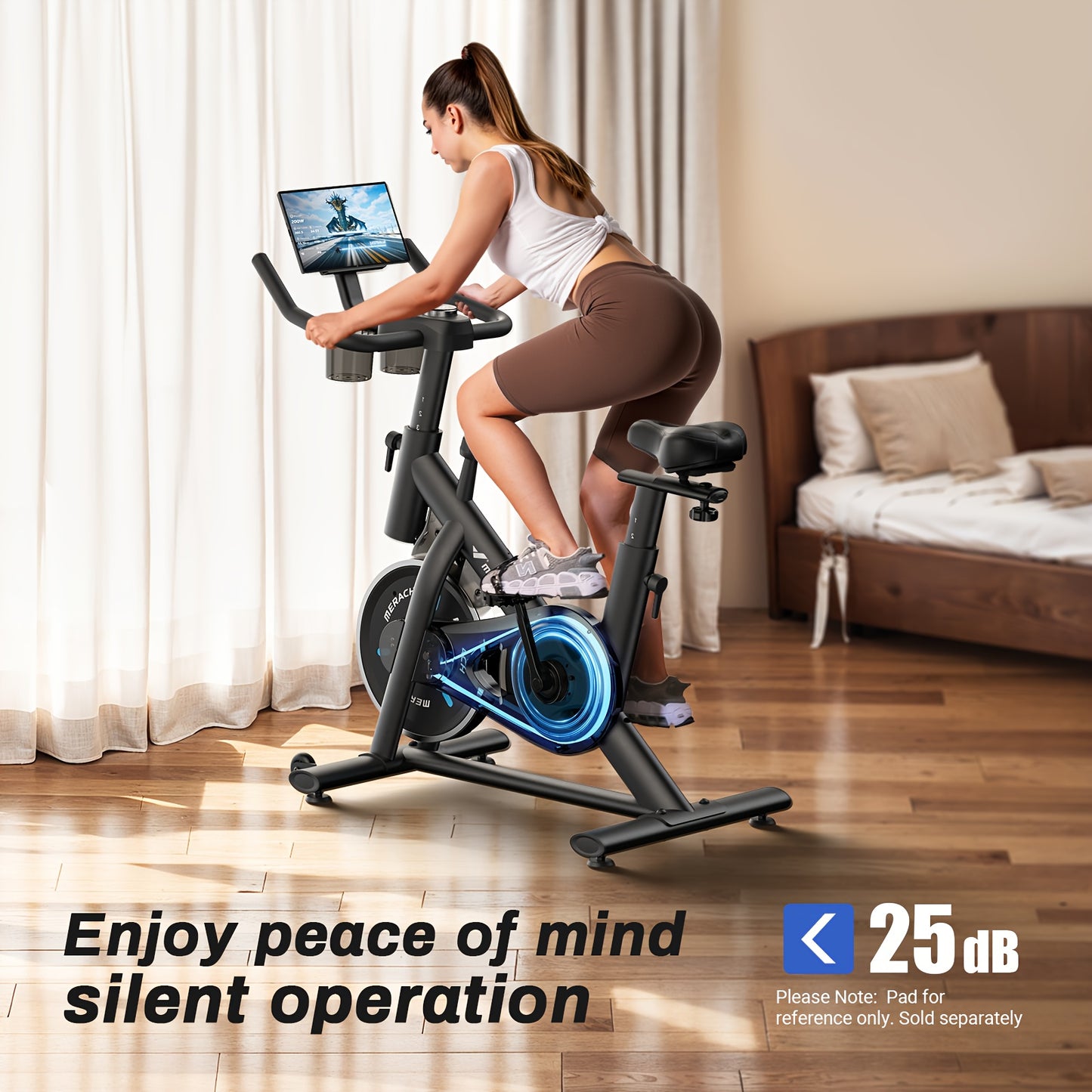 MERACH Exercise Bike, Brake Pad Stationary Bike With Exclusive App, Low Noise Indoor Cycling Bike With 300lbs Weight Capacity, Tablet Mount And Fitness Courses For Weight Loss