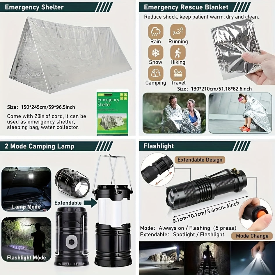 Survival Kits 252 Pieces Emergency Survival Gear First Aid Kits with Molle System Compatible Bag Outdoor Camping Gear Emergency Kits for Hunting Hiking Fishing Gifts for Men and Women