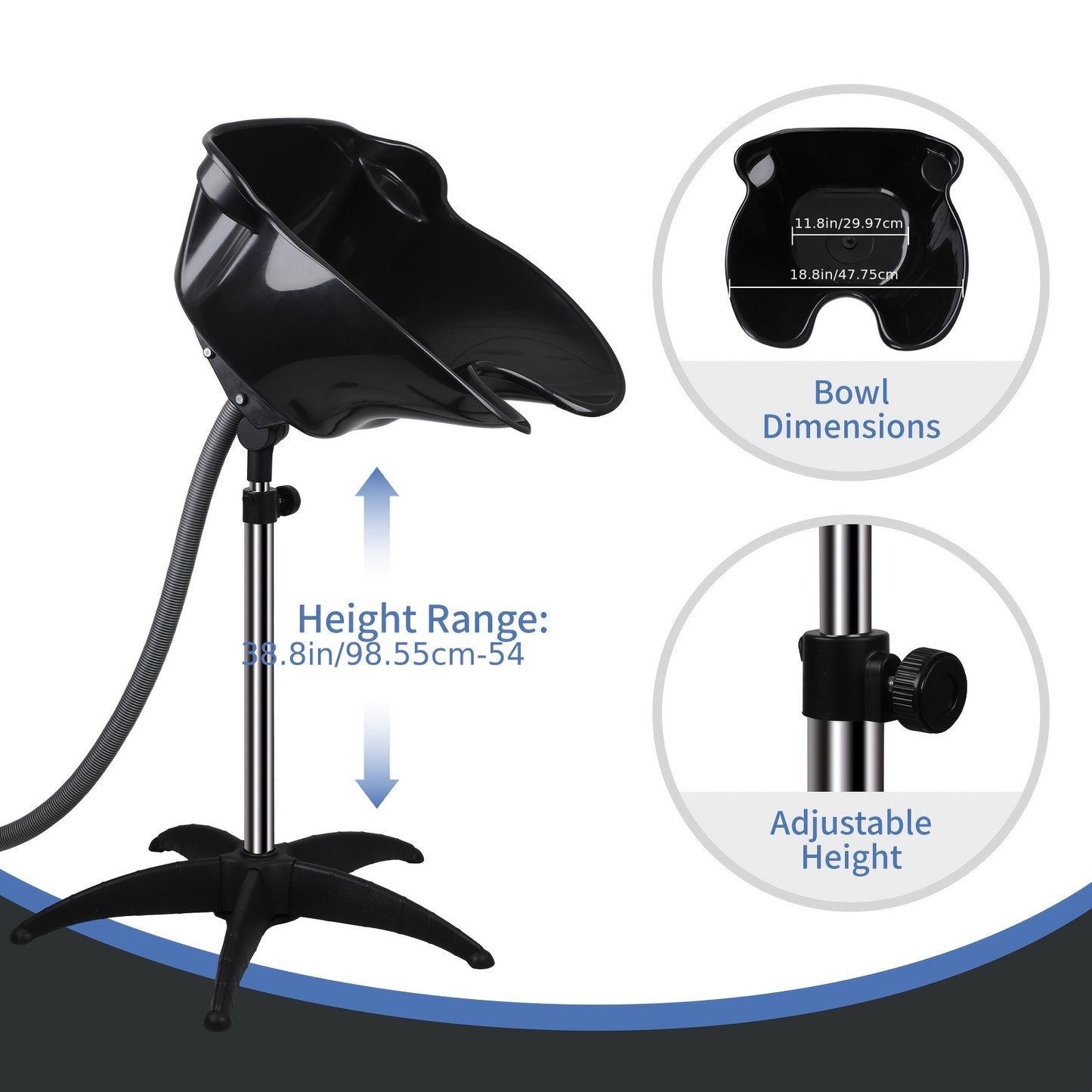 Portable Shampoo Bowl Height and Angle Adjustable Hair Washing Sink with Drain Hose