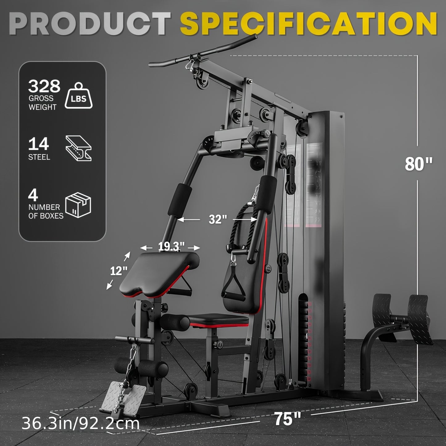 10 In 1 Home Gym Station with 150 LBS Weight Stack All In One Workout Equipment for Full Body Training Multi Functional Iron Gym Machine with Fly Lat Pull Down Chest Press Leg Extension Preacher Curl Core and Calf Training