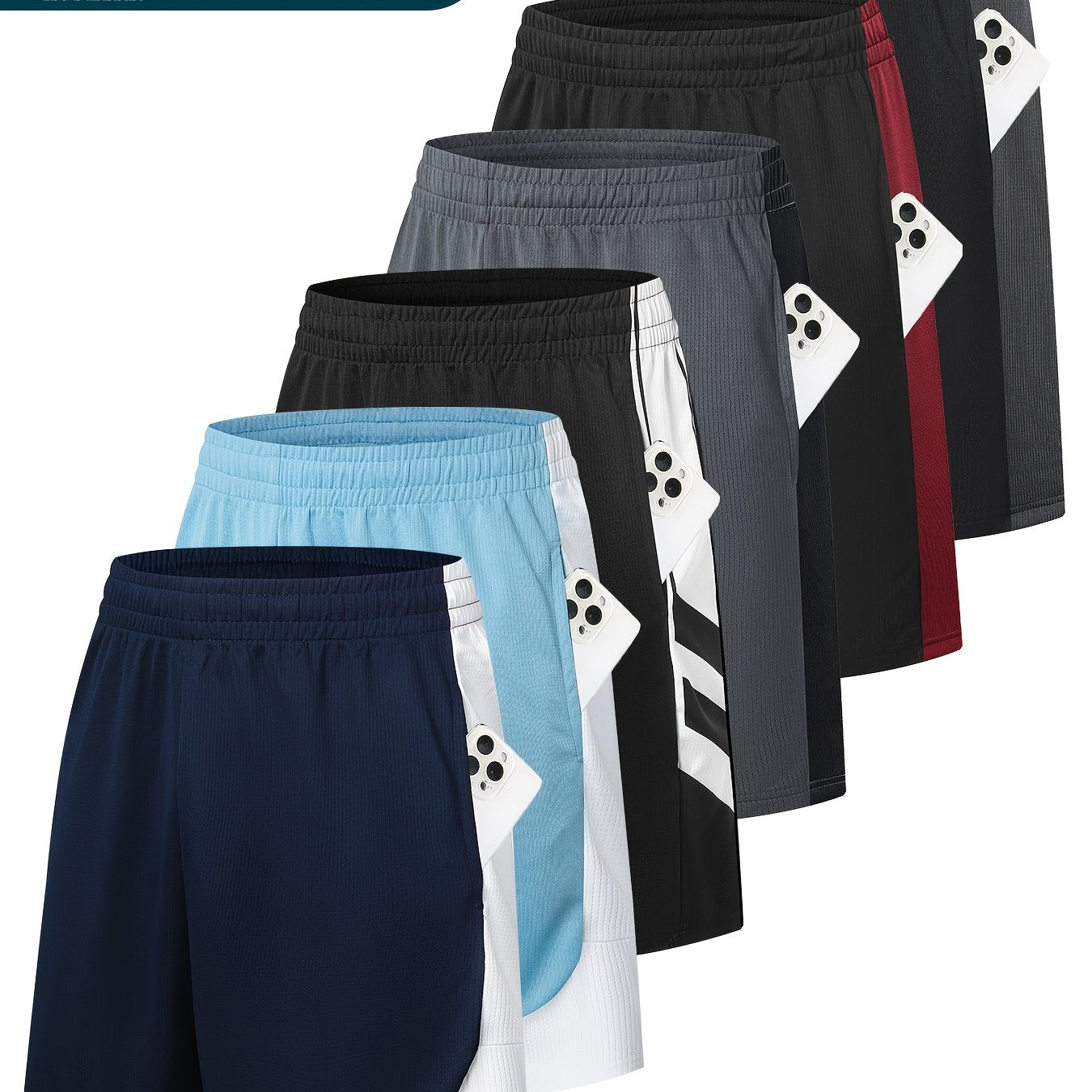 HOPLYNN 6 Piece Set of Men's Mesh Sports Basketball Shorts with Pockets Quick Dry Sportswear