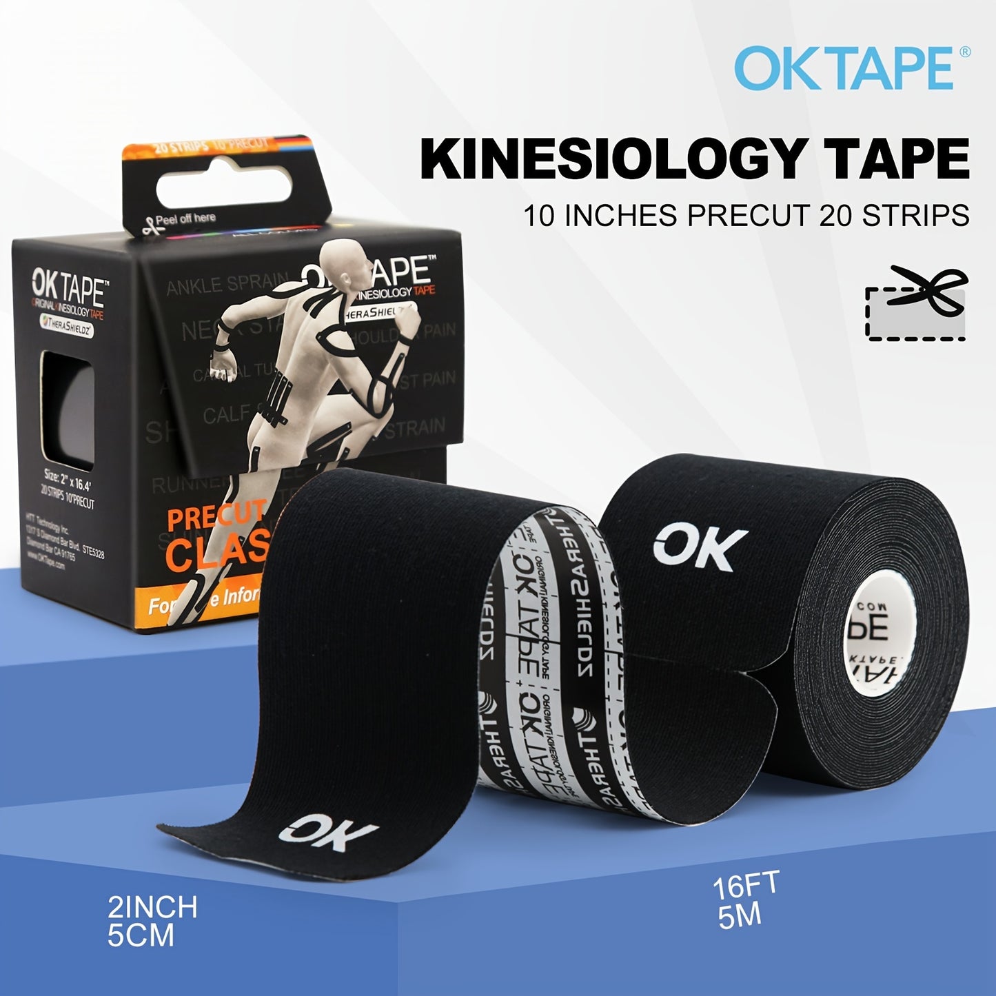 4 Rolls OK Tape Kinesiology Tape 10 Inches Precut 20 Strips Cotton Elastic Athletic Tape Latex Free 2 Inch X 16 Ft
